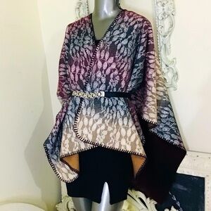 Anthropologie Wintertide Reversible Poncho Wrap Kimono Shawl Boho NWOT